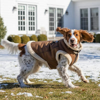 Retro Aviator Dog Jacket – Faux Leather Winter Coat with Plush Sherpa Fleece Lining for Bulldog - Coffee / X-Large - image 4