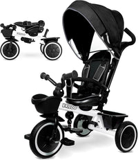 KRIDDO 7-in-1 toddler push tricycle with parent steering handle and canopy - view 3