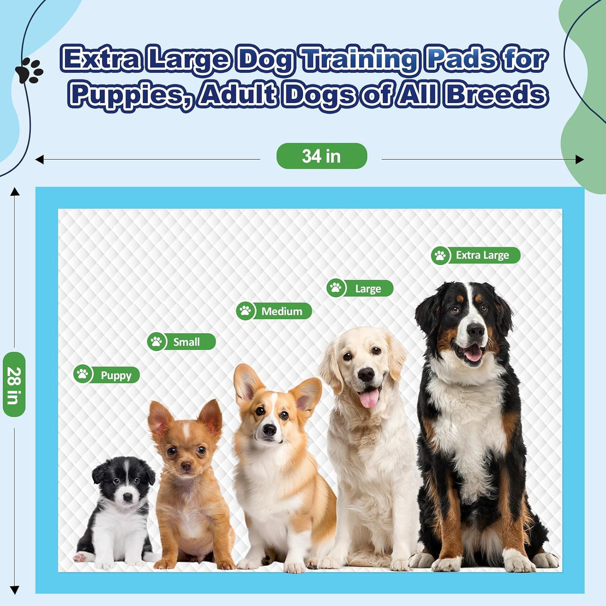Puppy Pads XL 100 Count, Dog Pee Pads Extra Large - 34"×28" - 50 Count (Blue) - image 3