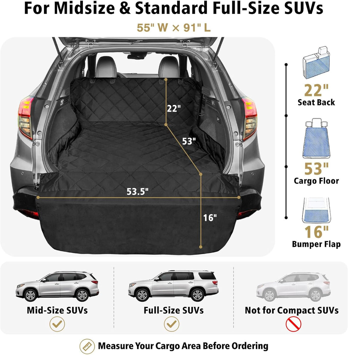 SUV Cargo Liner for Dogs - Trunk Cover for SUV with Bumper Flap Protector – Essentials for Dogs - A-Black / Standard: 55" x 91" - image 2