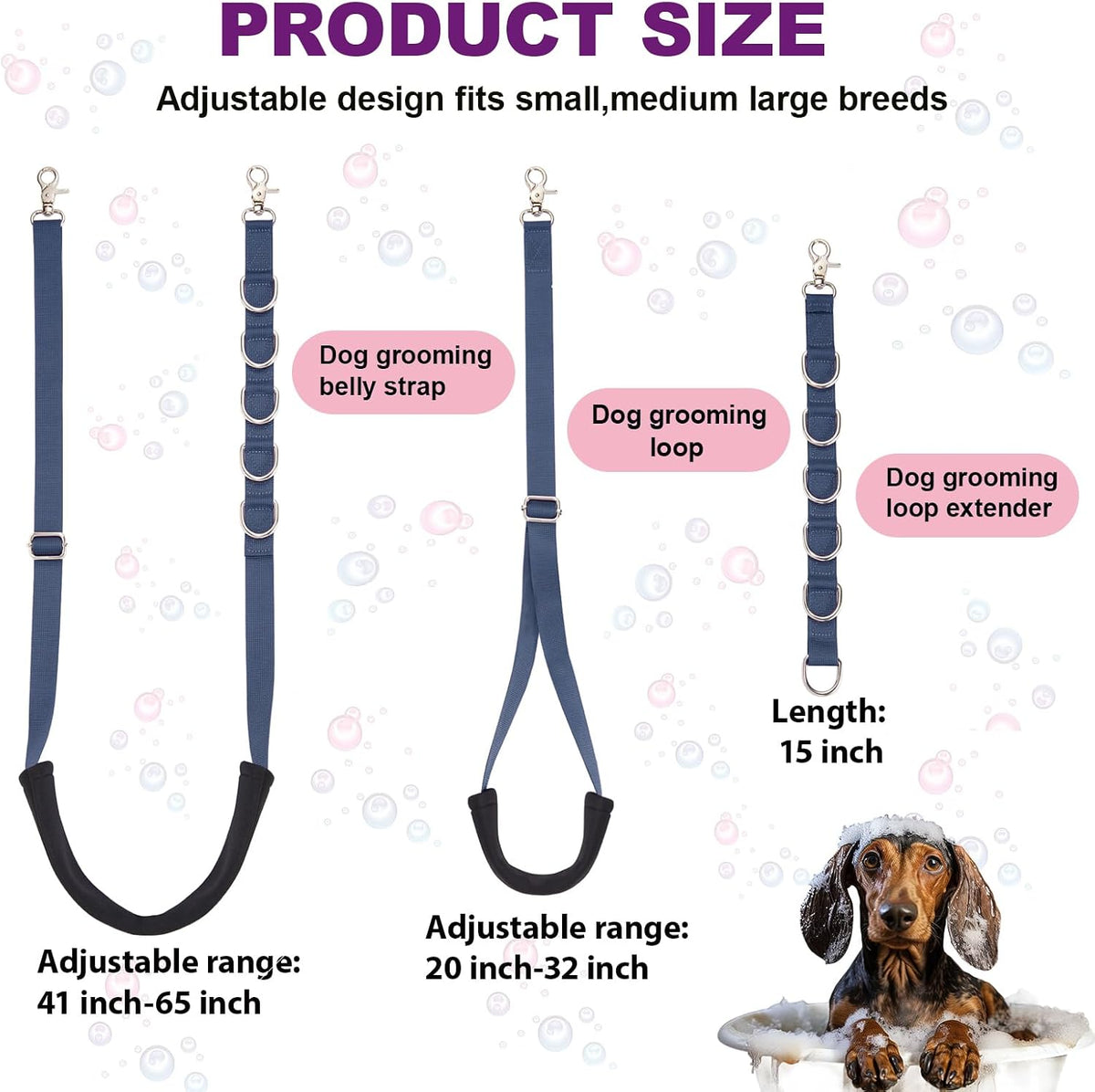 Dog Grooming Belly Strap - 3PCS Grooming Restraint Set Adjustable Belly Band Loops Strap - Royal Blue - image 4
