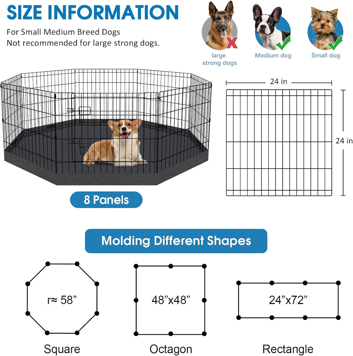 PEEKABOO Foldable Rustproof Dog Playpen with Door, 8 Panels 24"H – Essentials for Dogs - 8 Panels 24"H x 24"W Playpen+Bottom Pad - image 4