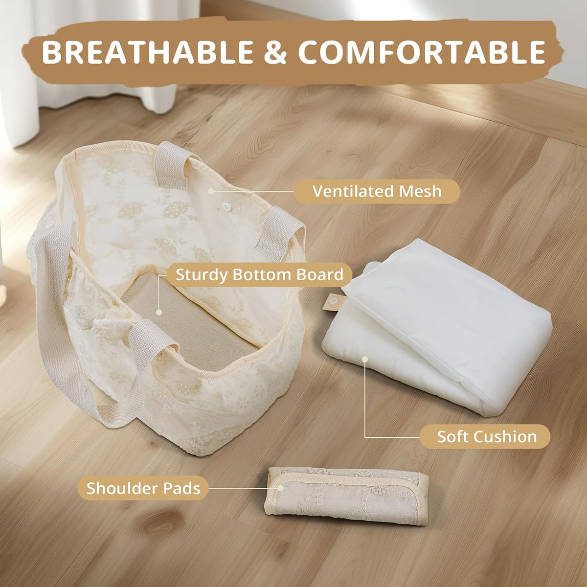 ONECUTE Dog Purse Carrier for Small Dogs Rabbit cat with Large Pockets - Beige Lace / 13.0"L x 6.7"W x 10.6"H - image 4