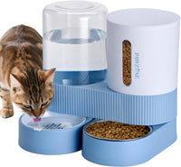 Automatic Cat Feeder Stainless Steel Water Dispenser Gravity Food - Blue