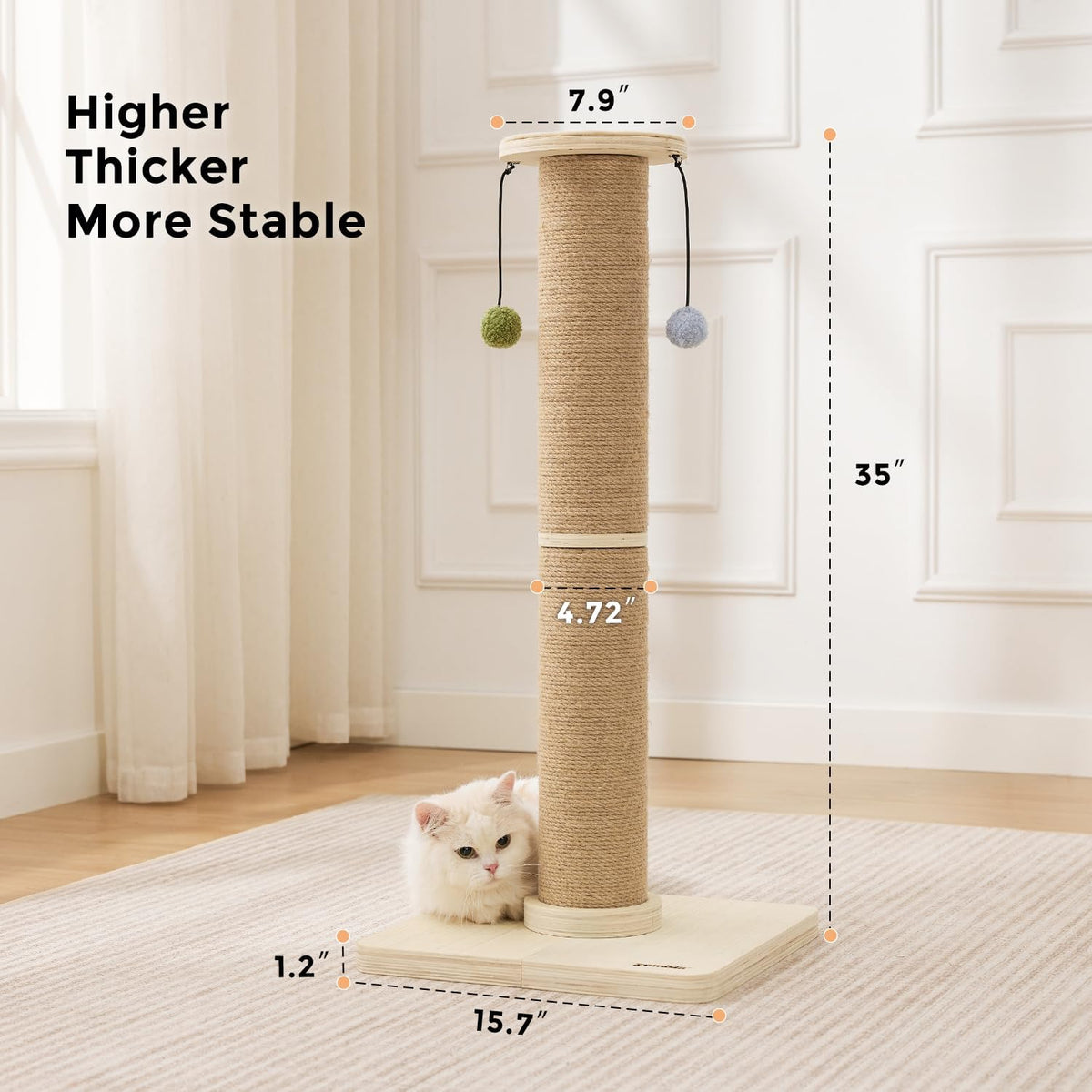 35'' Tall Cat Scratching Post for Indoor Cats Adults – Essentials for Cats - Natural - image 4