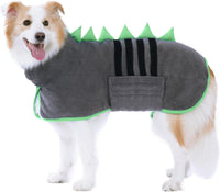 Super Absorbent Dog Bathrobe - Grey, Green edging / Medium