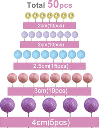 ASTARON 50 Pcs Ball Cake Topper Sticks Mini Balloons for Cake - Pink，purple，blue - image 2
