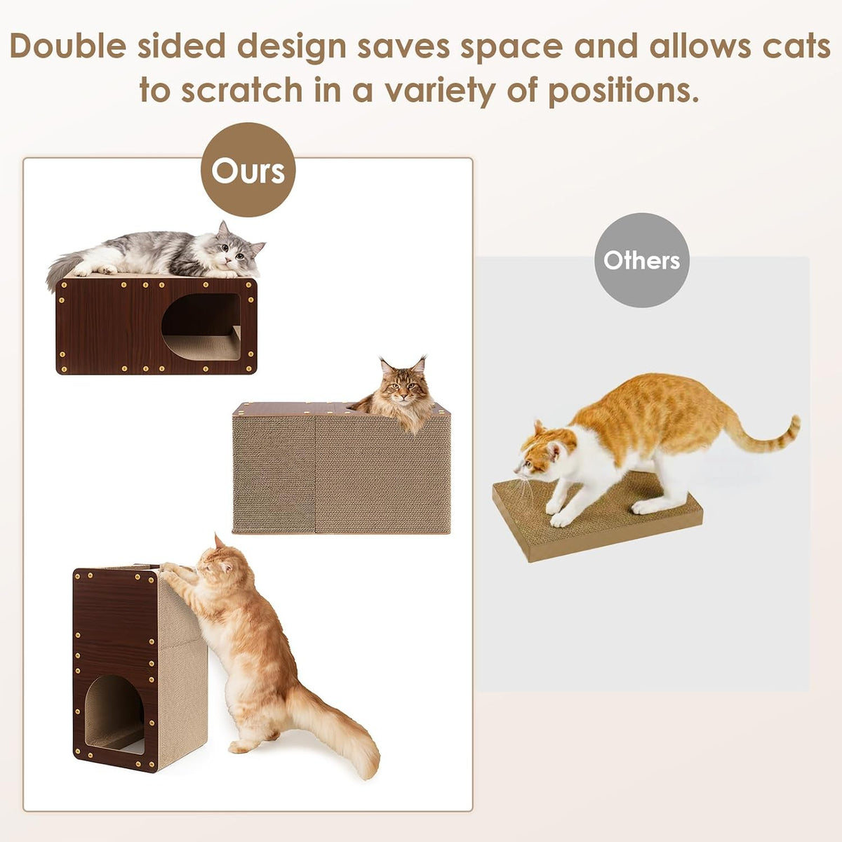 EHEYCIGA Cardboard Cat Scratcher House - 23x13x11.4inch / Dark Brown - image 3