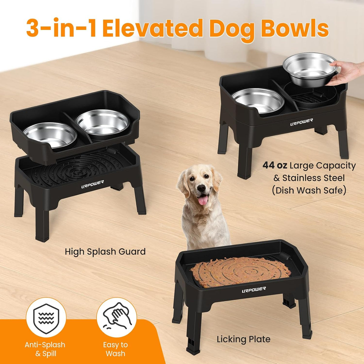 URPOWER Elevated Dog Bowls - Black / Large - image 4
