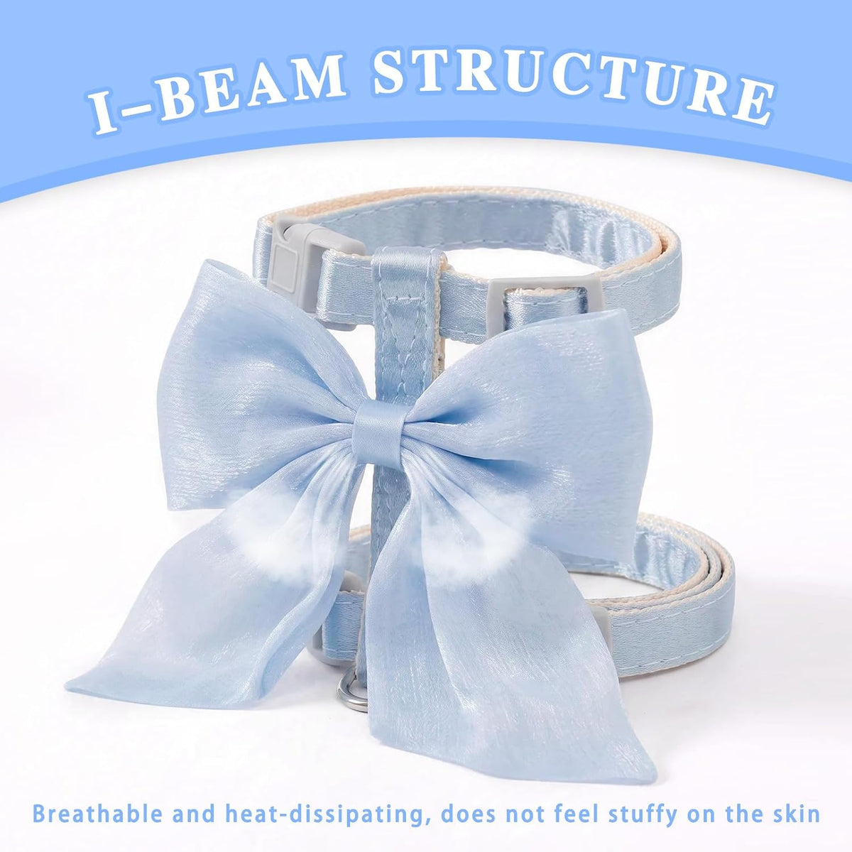 Tensho Pink Bow Cat Harness and Leash Set, Escape Proof - Blue Bow / M - image 3