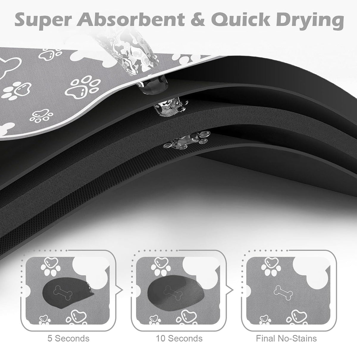 Dog Cat Food Mat, Rapid Absorbent Pet Feeding Mat - 18"L x 12"W / Bone Shaped Grey - image 2