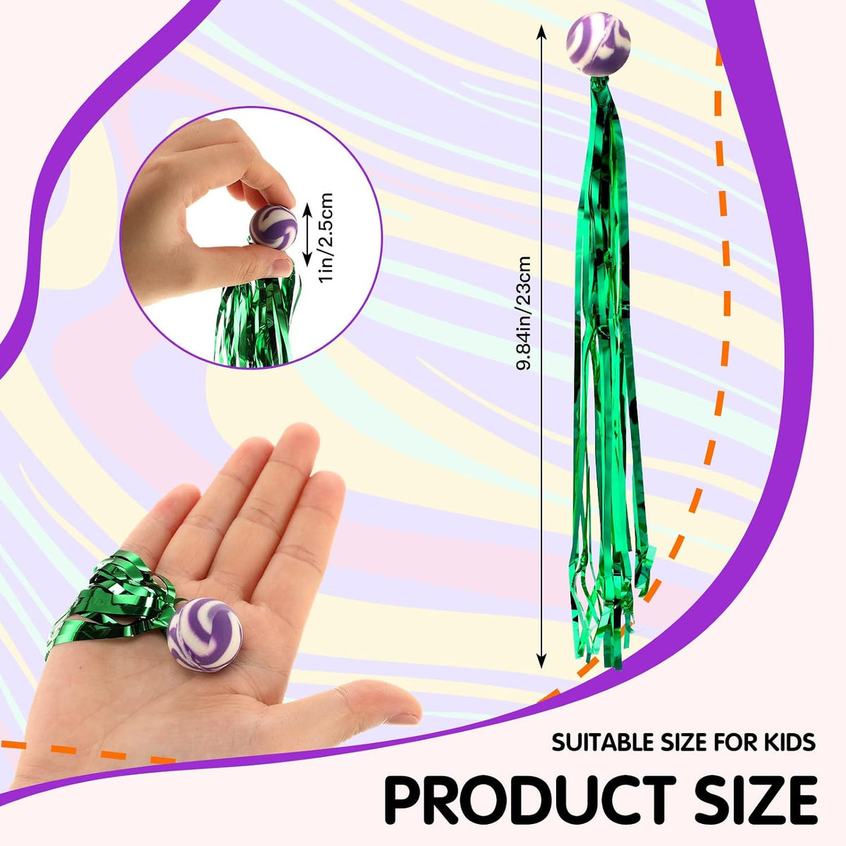 Leyndo comet streamer balls, colorful rubber bouncy balls with long ribbon tails - view 3