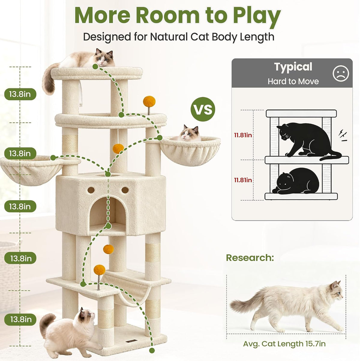 Cat Tree Tower for Indoor Large Adult Cats - Beige - image 4