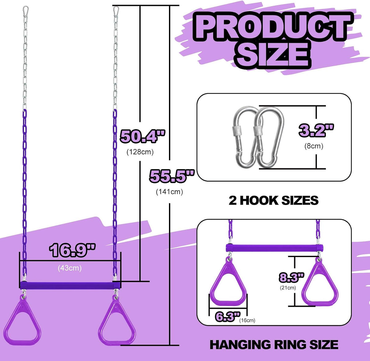 AOBOTE 16.5-inch trapeze swing bar with coated chains and snap hooks - view 10