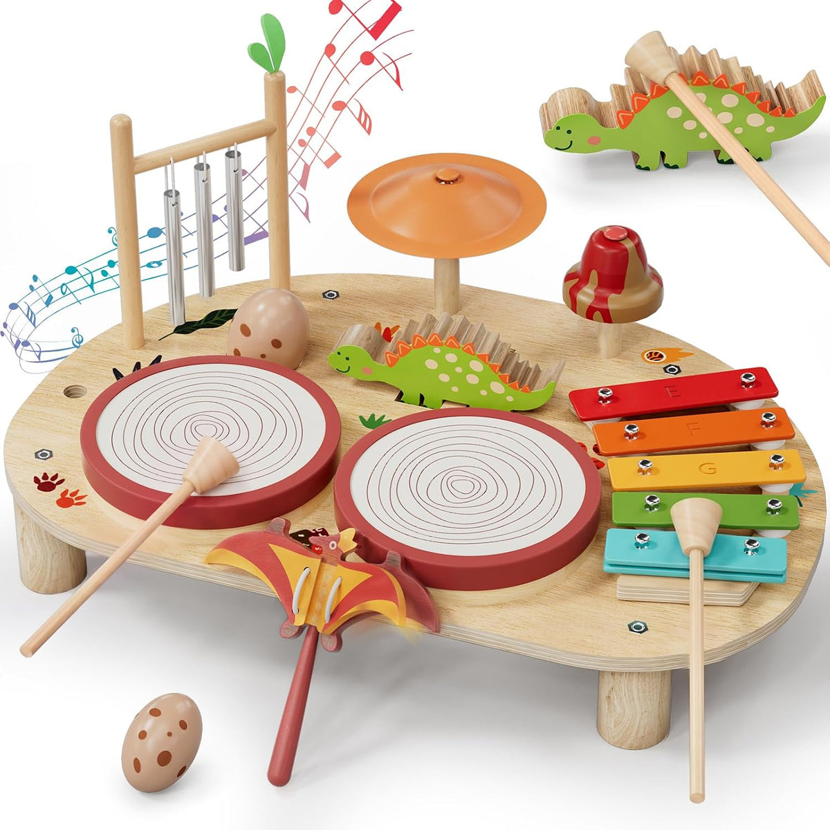 Lehoo Castle Toddler Drum Set Wooden - Dinosaur