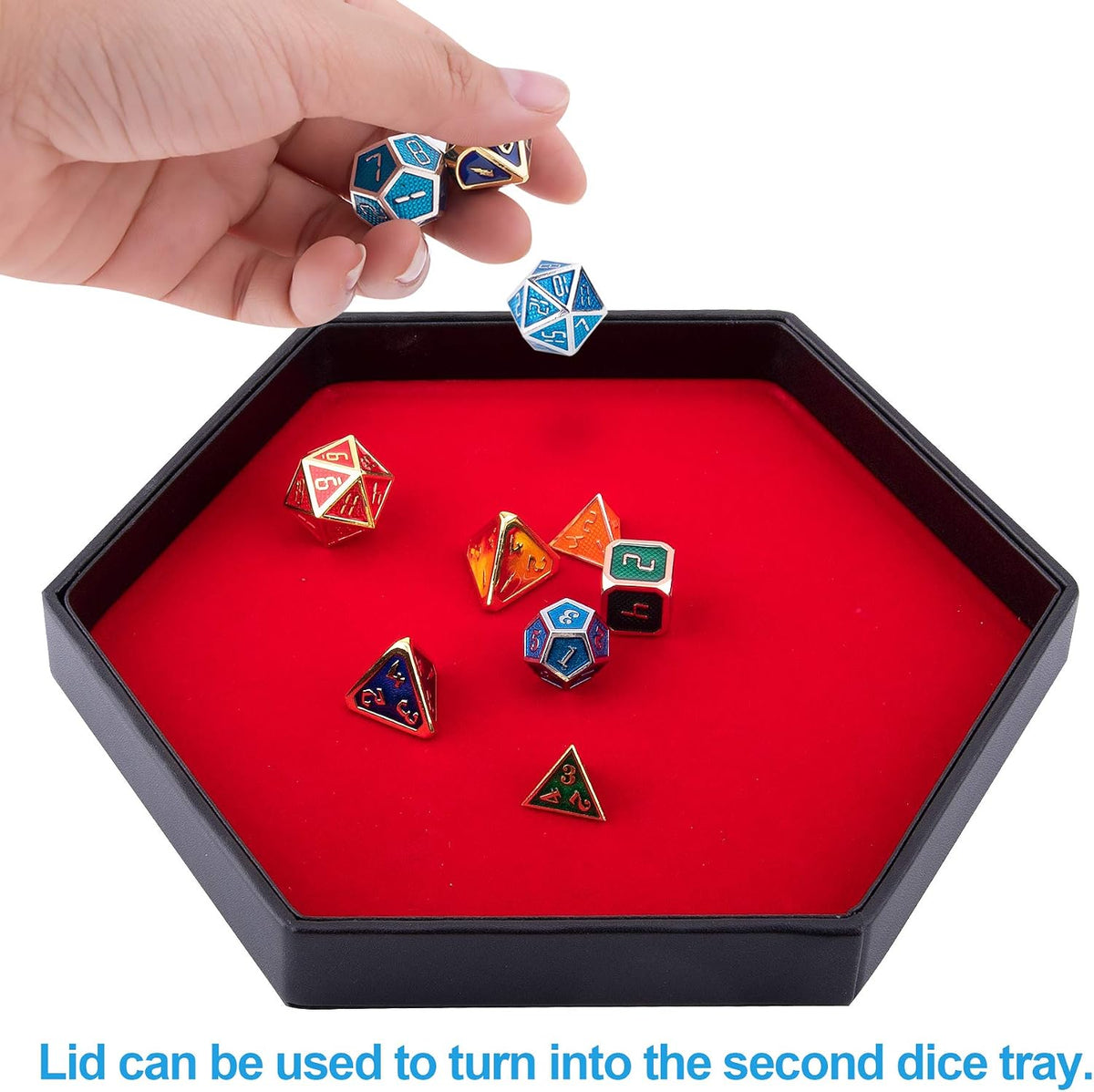 SIQUK Dice Tray with Lid Hexagon Dice Rolling Tray Dice Holder – Fun for Kids & Family - Red - image 4