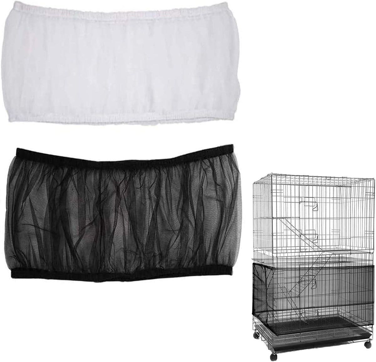 Bird Cage Seed Catcher, Airy Gauze Bird Cage Cover Seeds Guard Dust-Proof Universal Birdcage - Black + White / X-Large