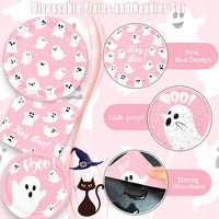 yunhuatdm 180 piece cute ghost Halloween plates and napkins set, black and white - view 12