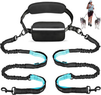 Uppetly Hands Free Dog Running Leash with Waist Belt - 2 dogs/Blue / Large