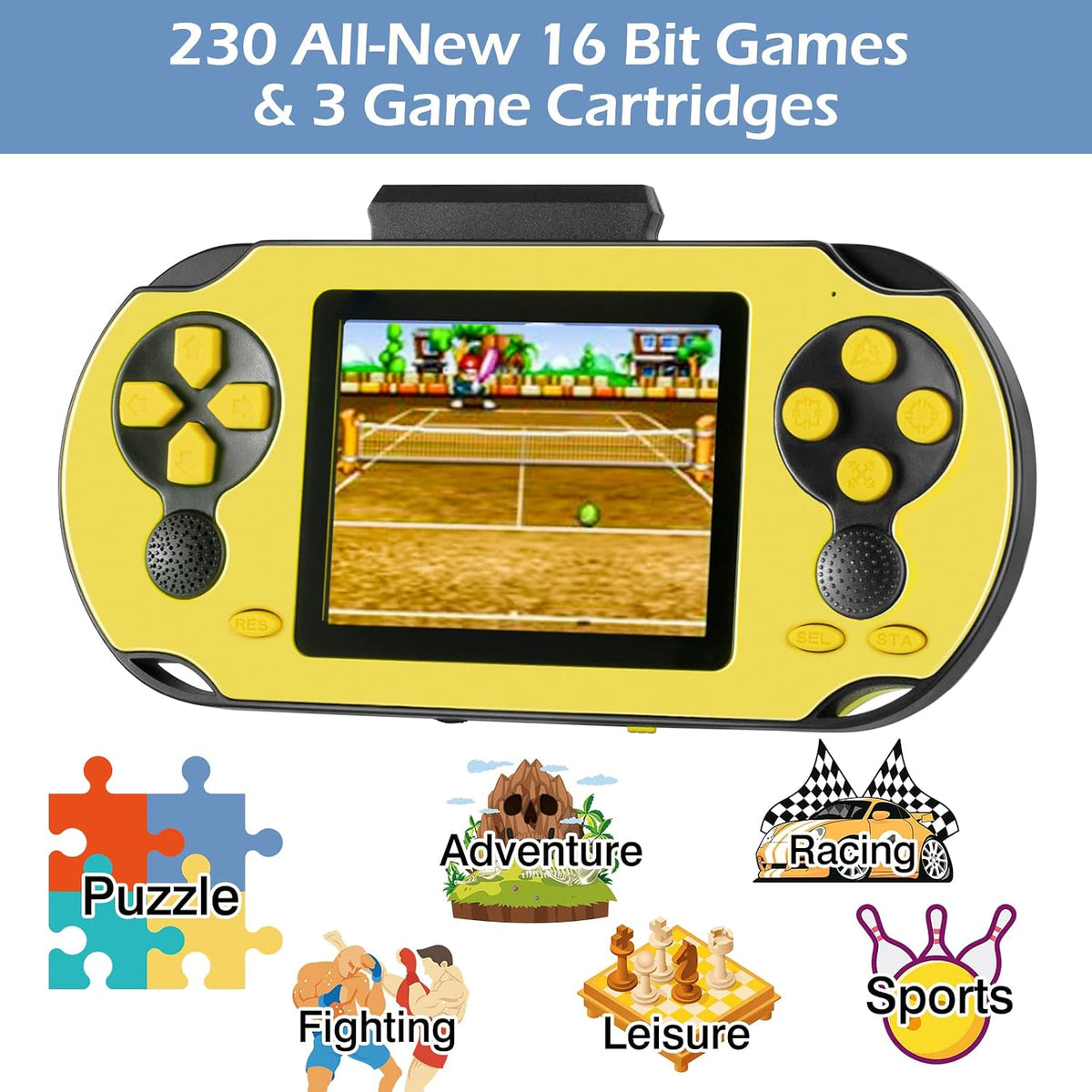 TaddToy 16 Bit Handheld Game for Kids Adults - Yellow - image 2