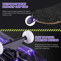 Skateboard,31 x 8 Inch Complete Skateboard, 8-Layer Maple Wood Deck Double Kick Standard - Purple - image 4