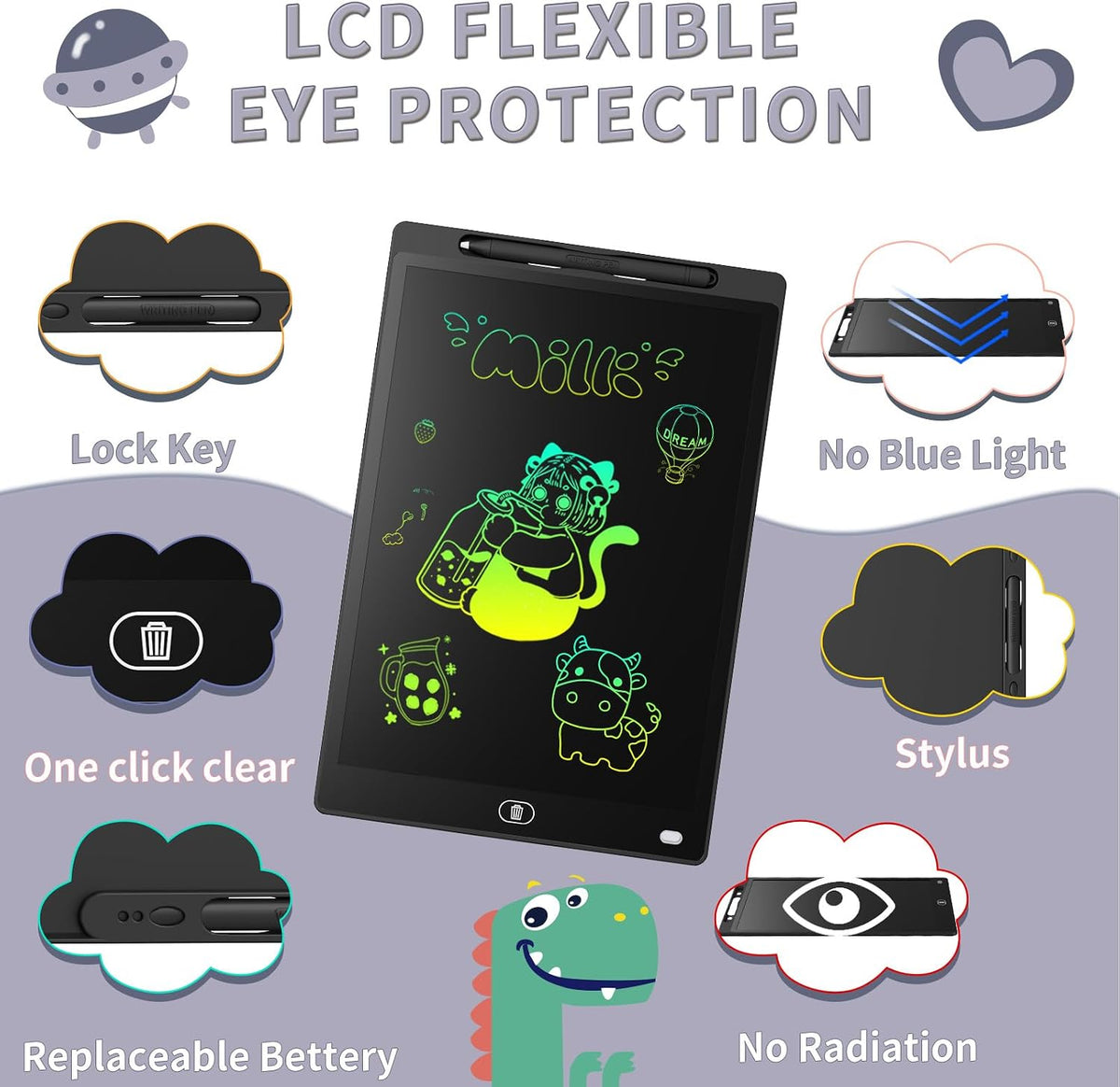[2 Pack] Genialba LCD Writing Tablet 10-Inch Colorful Doodle Board - Black / 12 Inch / 1 - image 2