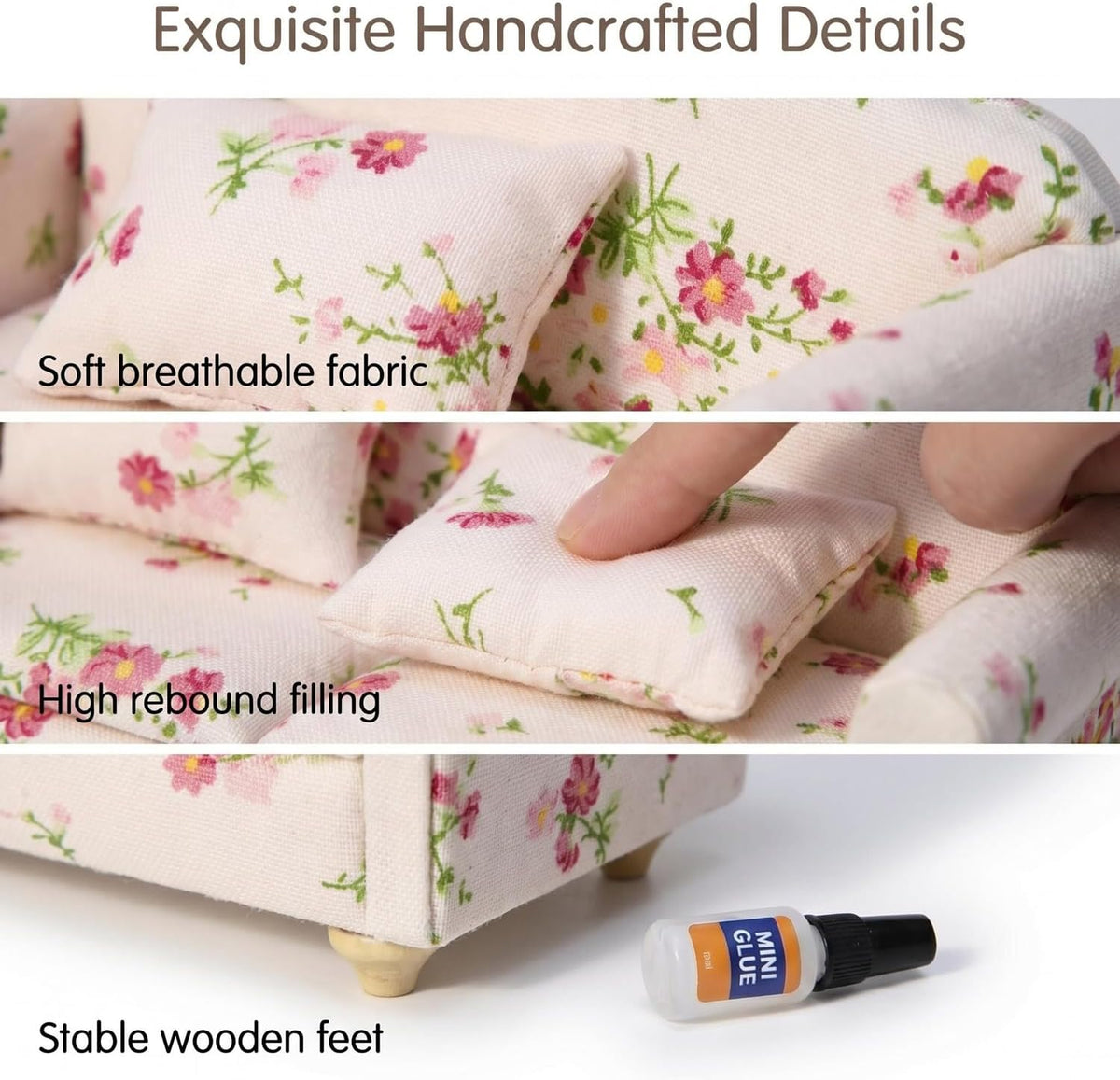 Cutemini white 1/12 scale dollhouse loveseat couch with pillows - view 31