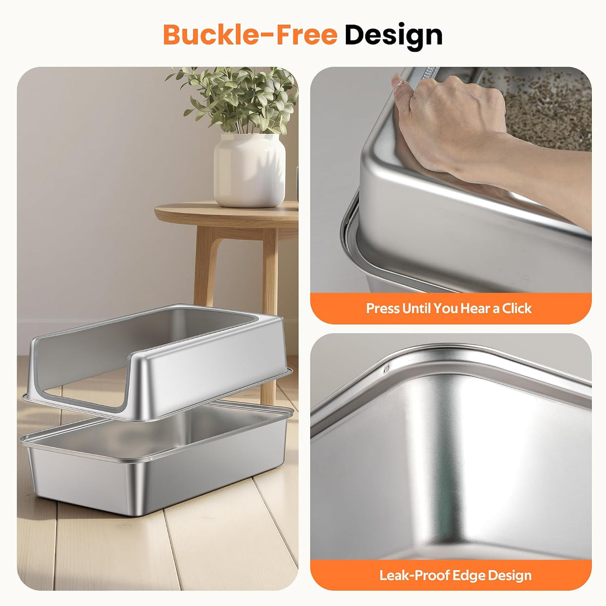 Stainless Steel Litter Box with Metal Lid and Scoop - XL-:22.8"x14.9"x9.8" - image 2