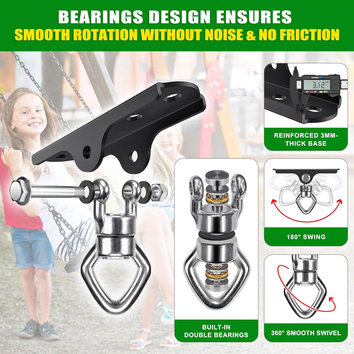 2Pack Heavy Duty Swing Hanger 180° Ceiling Swing Mount 2000 LBS - Ball Bearing 360° Swivel Diamond Hook ( 2 Pack ) - image 2