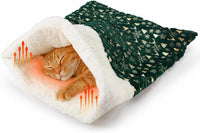 Self Heating Cat Sleeping Bag Indoor Self Warming Cat Bed Cave Heated - Christmas Style / Green