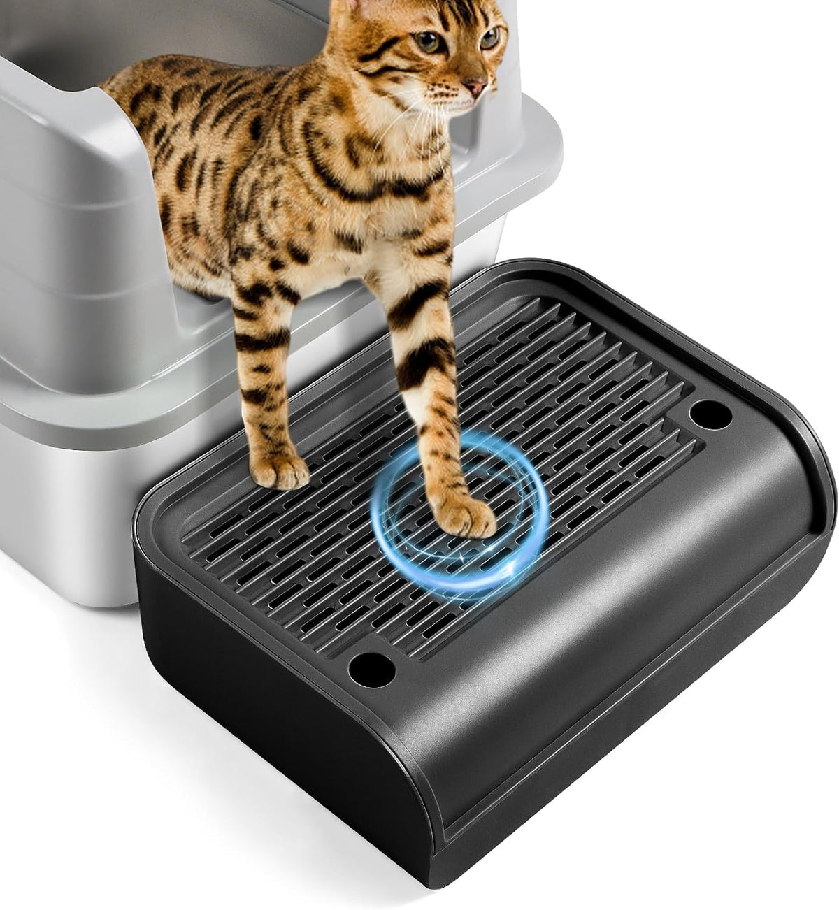 Cat Litter Box Step, Large Cat Litter Ramp with Filter Function - Balck Raised