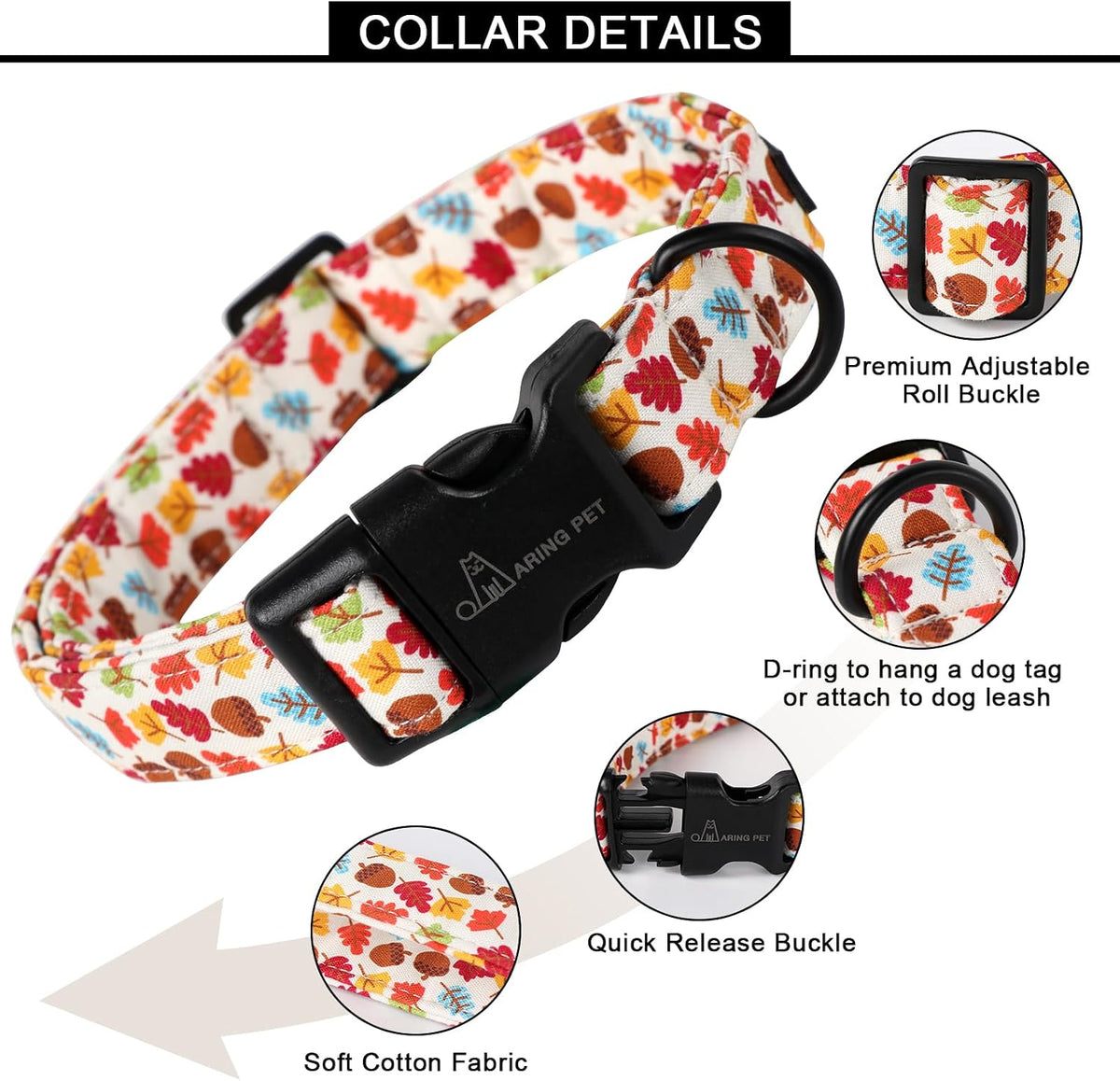 ARING PET Halloween Dog Collar-Cute Fall Dog Collar for Small Dogs - X-Small / Fall Leaf White - image 2