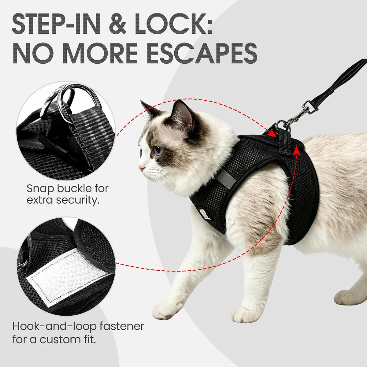 Cat Harness and Leash - Ultra Light Escape Proof Kitten Collar Cat Walking Jacket with Running - Black / Medium - image 2