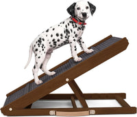 Adjustable Dog Ramp for Bed, Wooden Dog Ramp for Couch - Brown / 34" Long x 12.6" Walking Space