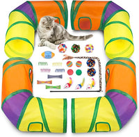 Retro Shaw Cat Tunnels with Cat Toys Pack, Interactive Kitten Toys for Indoor Cats Kitty, Kitten Tube Tent Feather Wand Teaser Bell Fuzzy Ball Springs Mouse (25 Pcs Extra Large Cat Tunnel Toys Set)