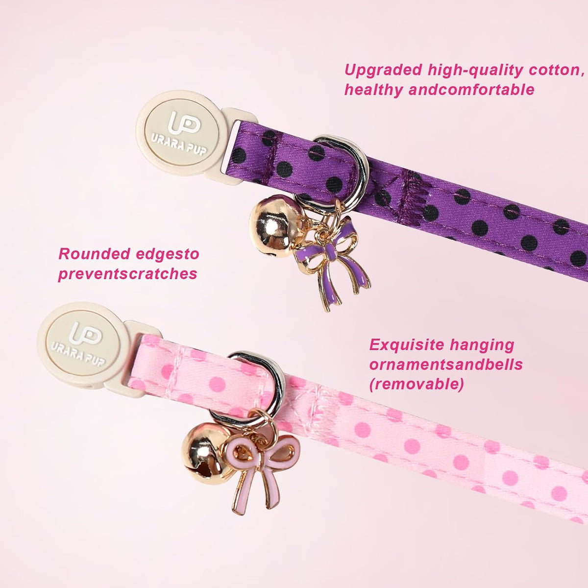 Halloween Cat Collar-2Pack Autumn Pumpkin Kitten Collars-Funny - Pink & Purple Black Polka - image 4