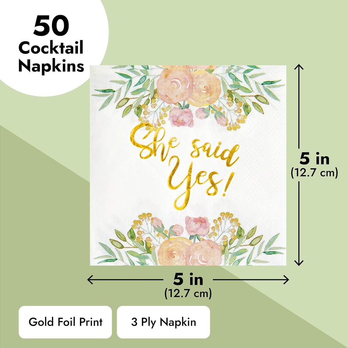 Sparkle and Bash It's a Boy Napkins, Blue & Gold Foil, 3-Ply - She Said Yes / 5 x 5 Inches - image 3