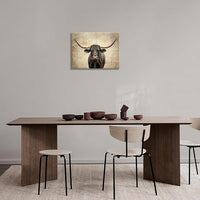 Rustic Highland Cow Pictures Wall Art, Farmhouse Longhorn Bull Bathroom Wall Decor Black Cow Framed Painting Canvas Artwork for Bathroom Bedroom Living Room Decorations 16"L x 12"W