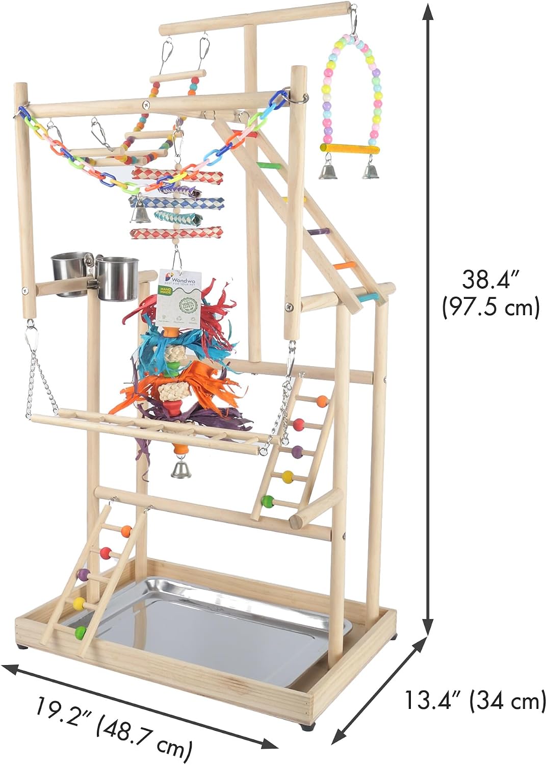 Wondwo large four-layer wooden parrot playground with ladders, swings and toys - view 4