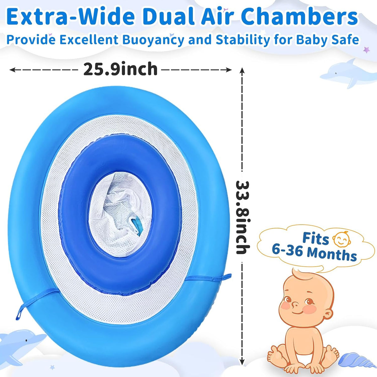 Dolphin Baby Float with Canopy UPF50+ for Age 6-36 Months Infant - Blue - image 4