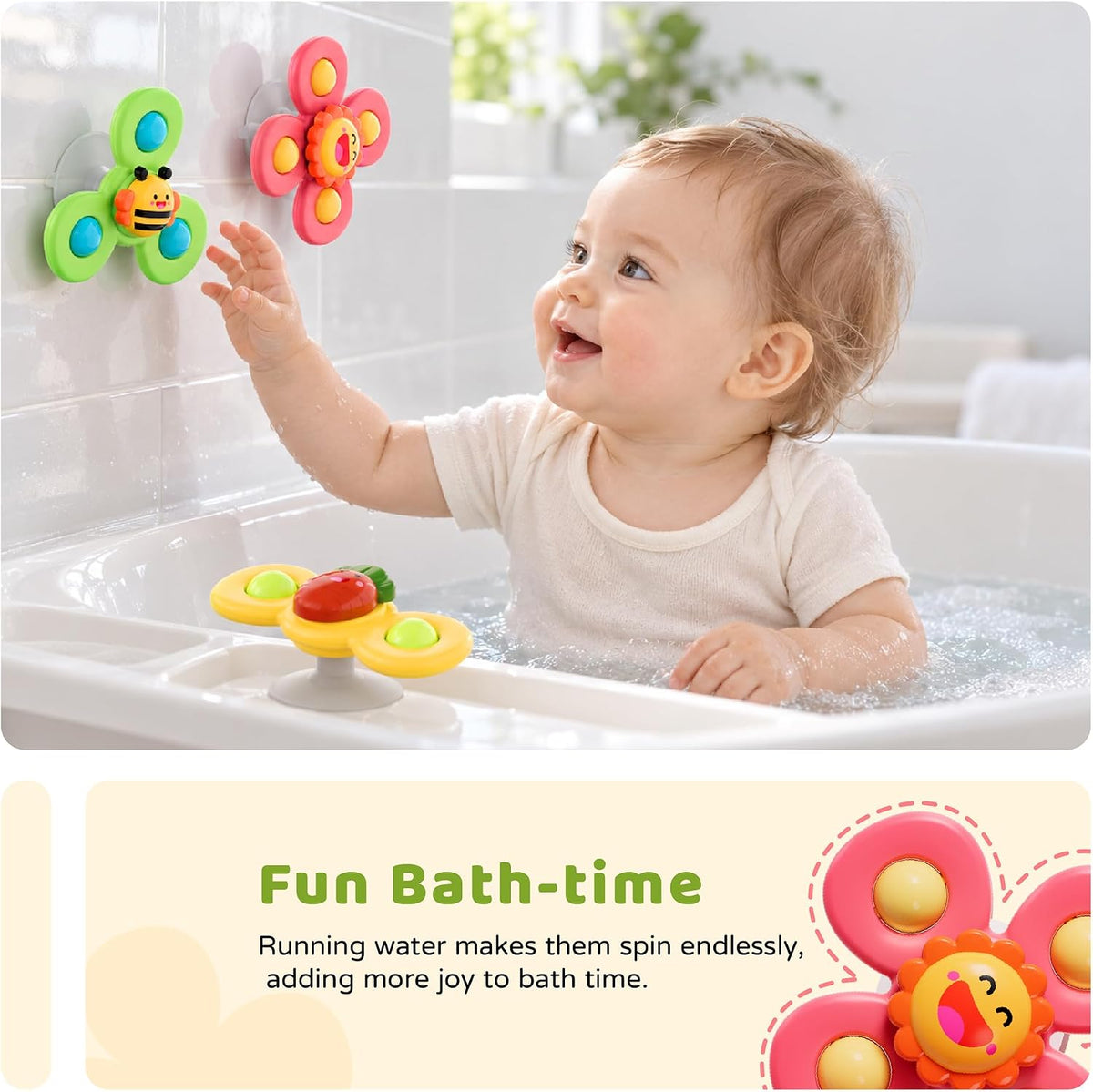 LiKee Strong Suction Cup Fidget Rotating Sensory Bath Toys for Baby - Sun - image 3