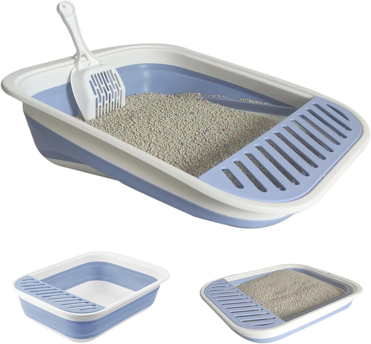 Collapsible Kitten Litter Box Low Entry Small Cat Litter Box M – Daily Care for Cats - Blue / Medium / 1