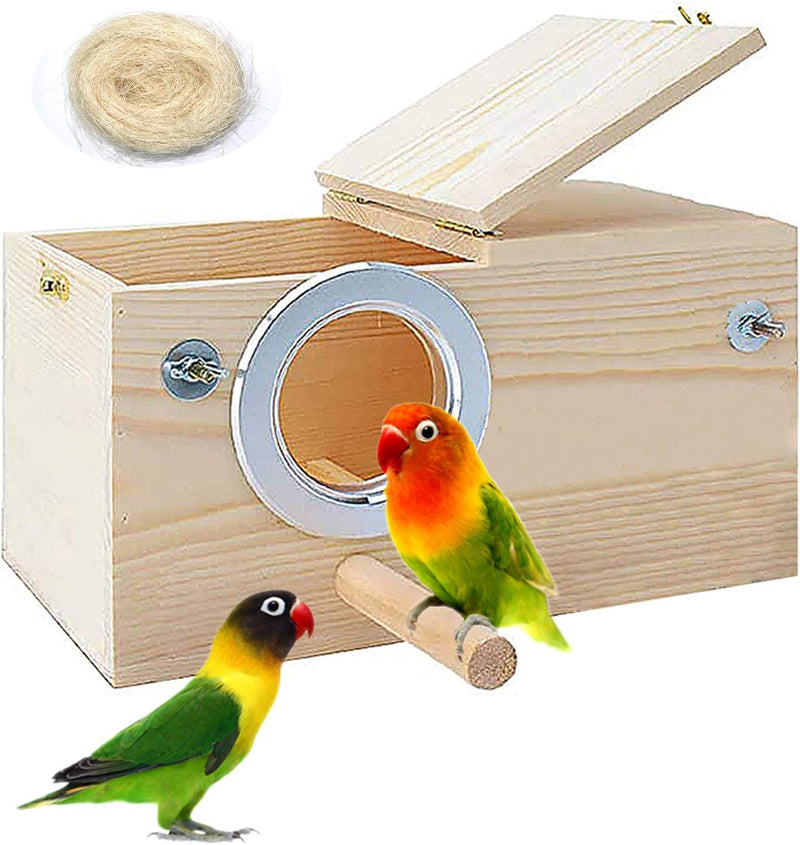 PINVNBY Parakeet Nesting Box Bird House Wood Breeding Box Parrots - 【Large:11.4x5.9x5.9 Inches】