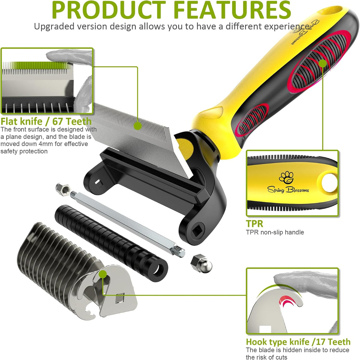 Spring Blossoms-2 in 1 Professional Grooming Rake for Cats - Lemon Yellow - image 3
