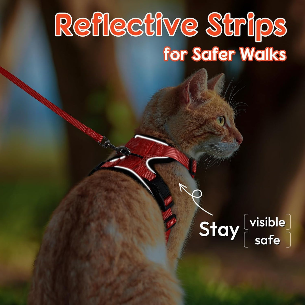 Cat Harness and Leash Set, Adjustable and Escape Proof - Reddish Orange / S - image 3