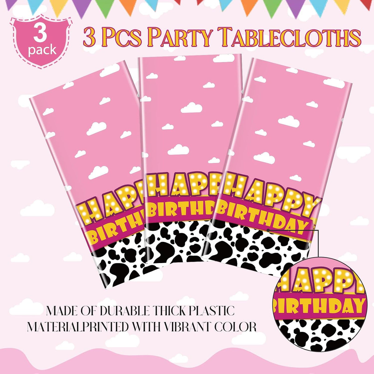 Ragnhild 3 Pack Cow Print Birthday Party Supplies Cow Pattern Printed - Pink / 3 - image 4