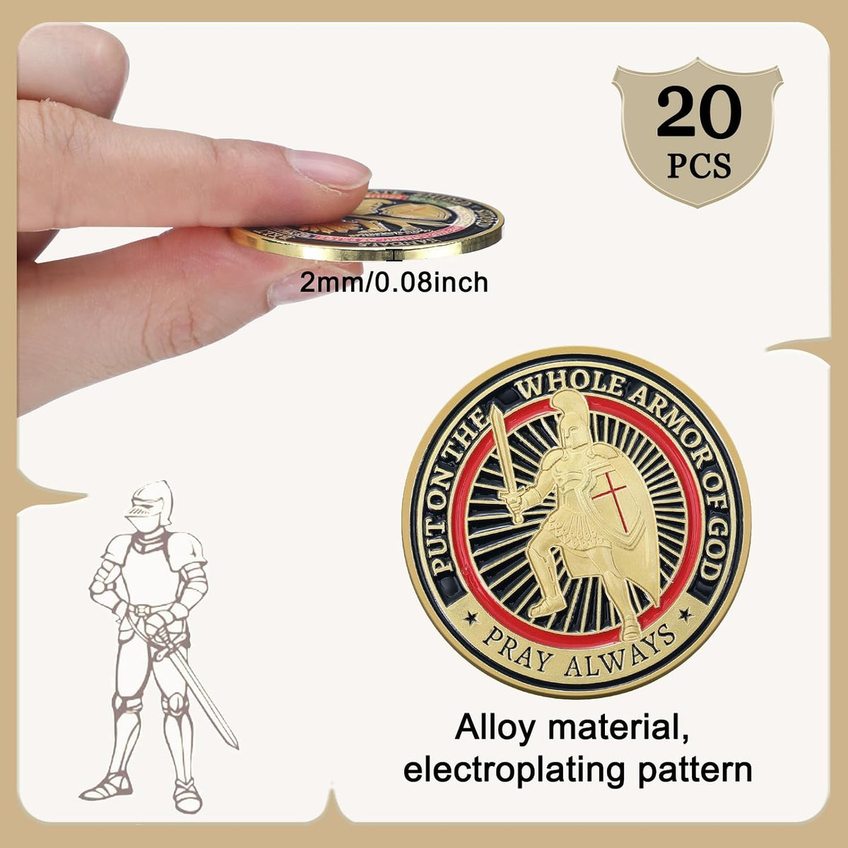 Nosiny 20 Pcs Armor of God Coins Metal Christian Challenge Coins - Novel Style - image 3