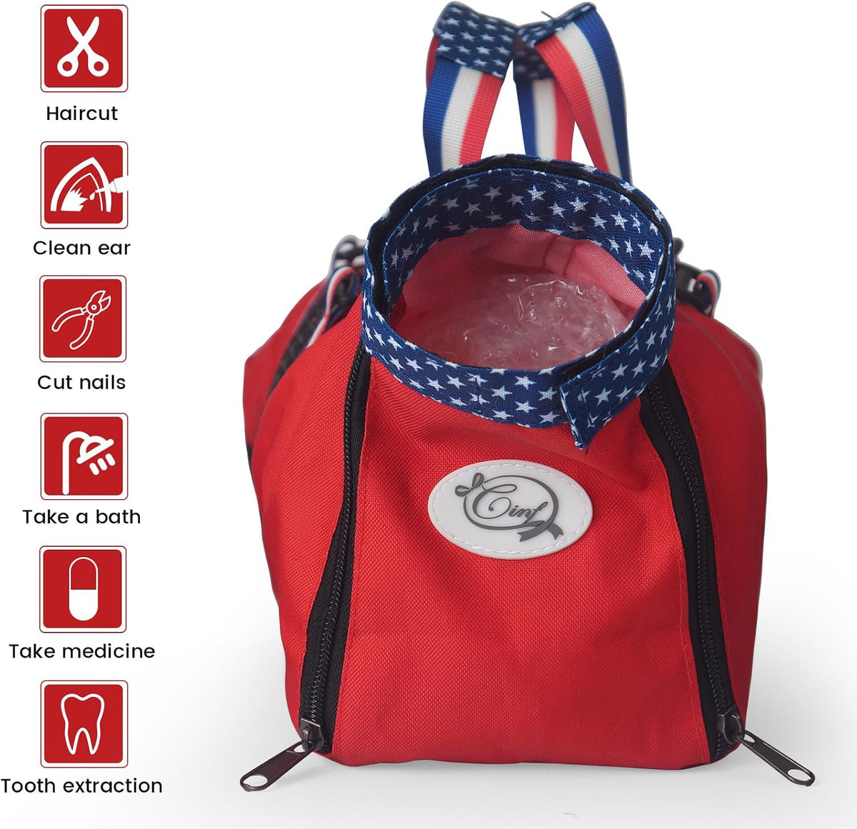 Cinf Cat Restraint Grooming Bag - M Size–Fits most adult cats (8–12 lbs) / Red Flag - image 4