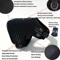 Mini Dachshund Harness, No Armpit Rub, Escape Proof, Reflective - Black / L: Chest 53-63cm (21"-25") - image 3