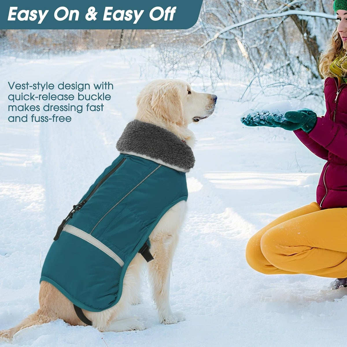 QBLEEV Warm Dog Coat, Reflective Dog Jacket - Aqua / Small - image 2